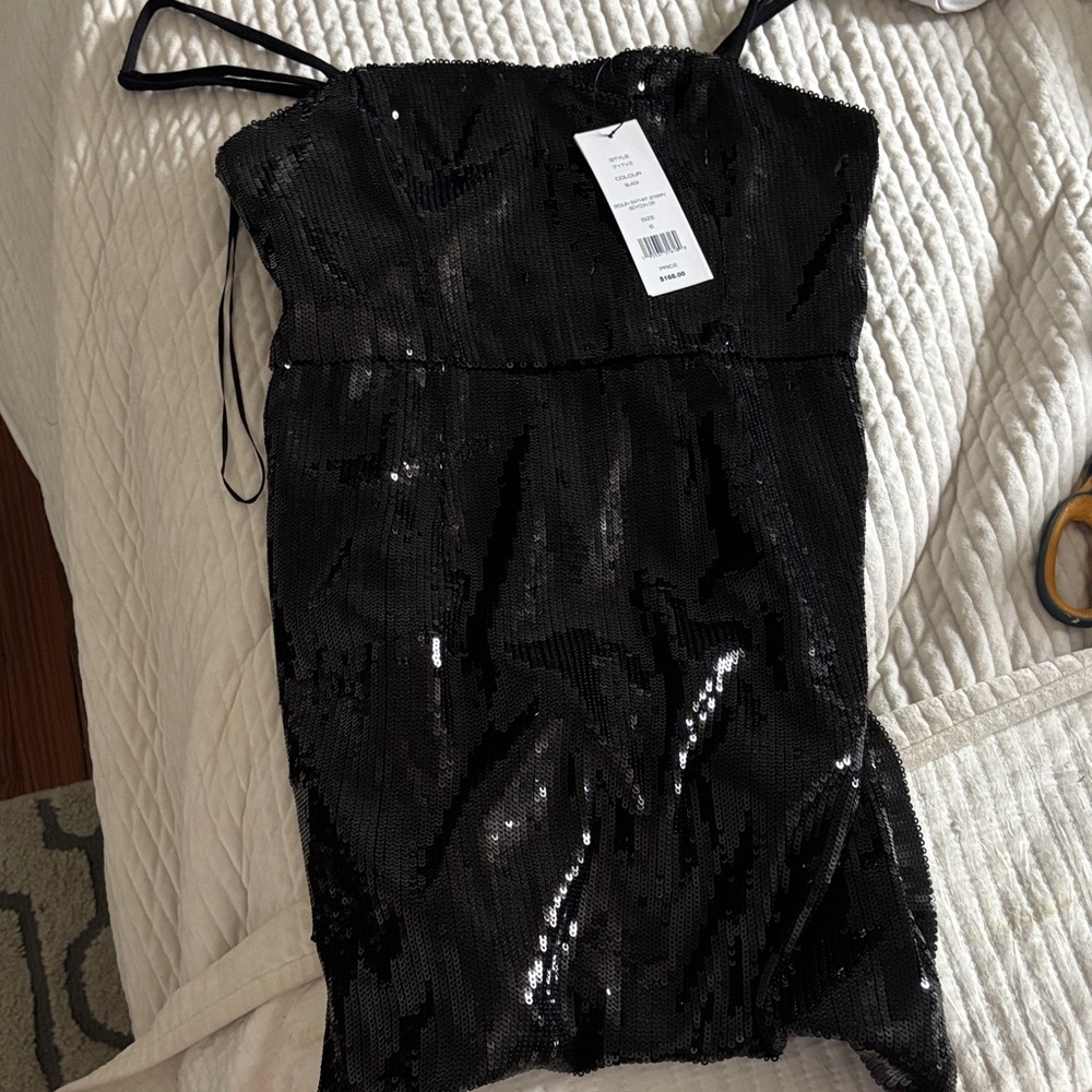 Black Sequin Mini Dress with Thin Straps